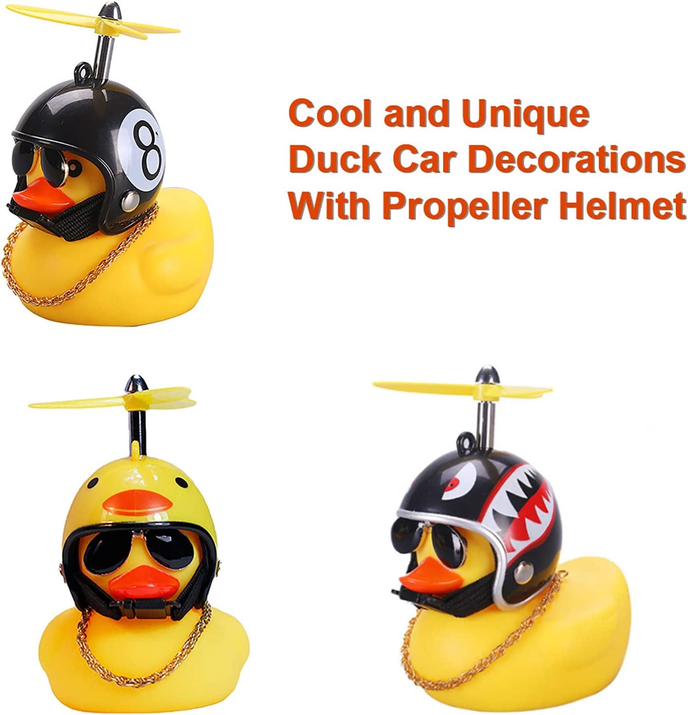Duck Car Dashboard Decorations 3Pack Rubber Duck for Car Car Accessories Rubber Duck with Thruster Helmet Sunglasses, and Gold Chain Cool Ornaments