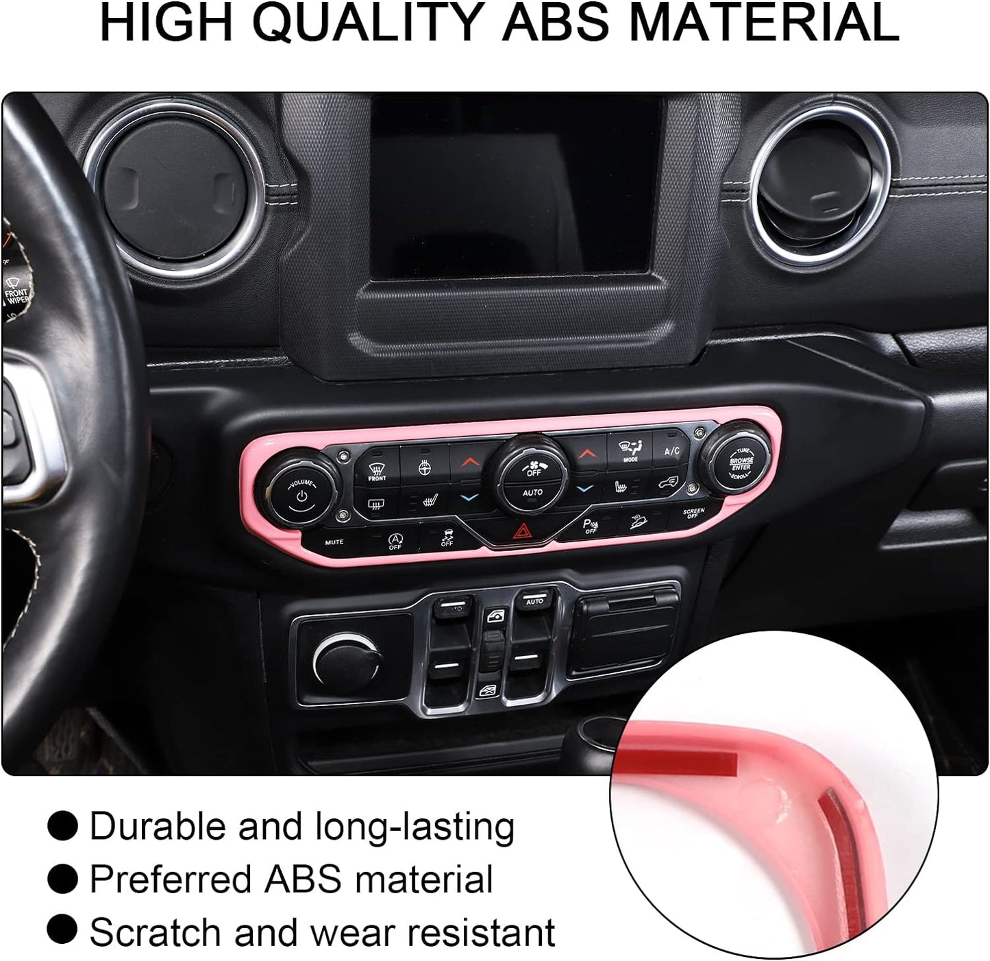 for Wrangler JL Center Dash AC Switch Cover Trim Frame Pink for Jeep Wrangler JL JLU Gladiator JT 2018-2023 Pink Interior Accessories