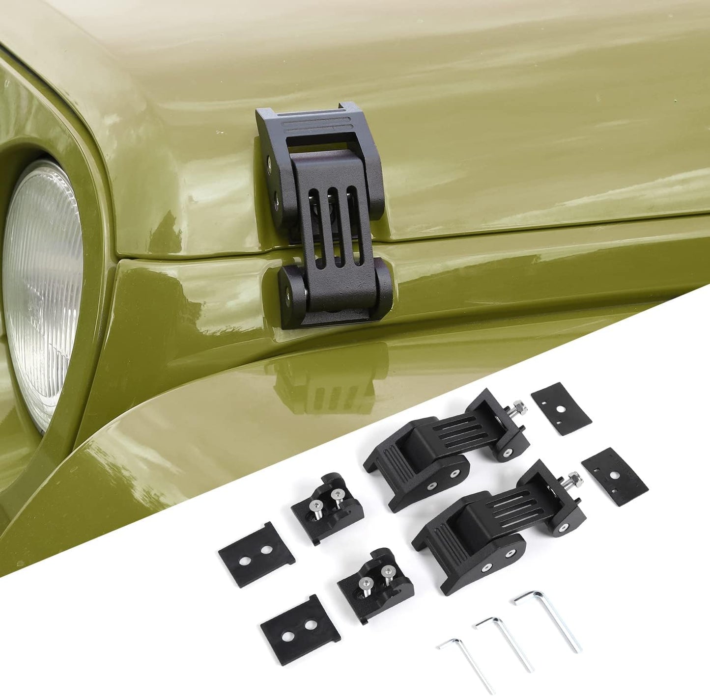 for Jeep JK JL JT Black Stainless Steel Hood Catch Latches Kit Hood Clamp Lock Bonnet Latch Hood Fastener for 2007-2024+ Jeep Wrangler JK JKU JL JLU Gladiator JT Exterior Accessories