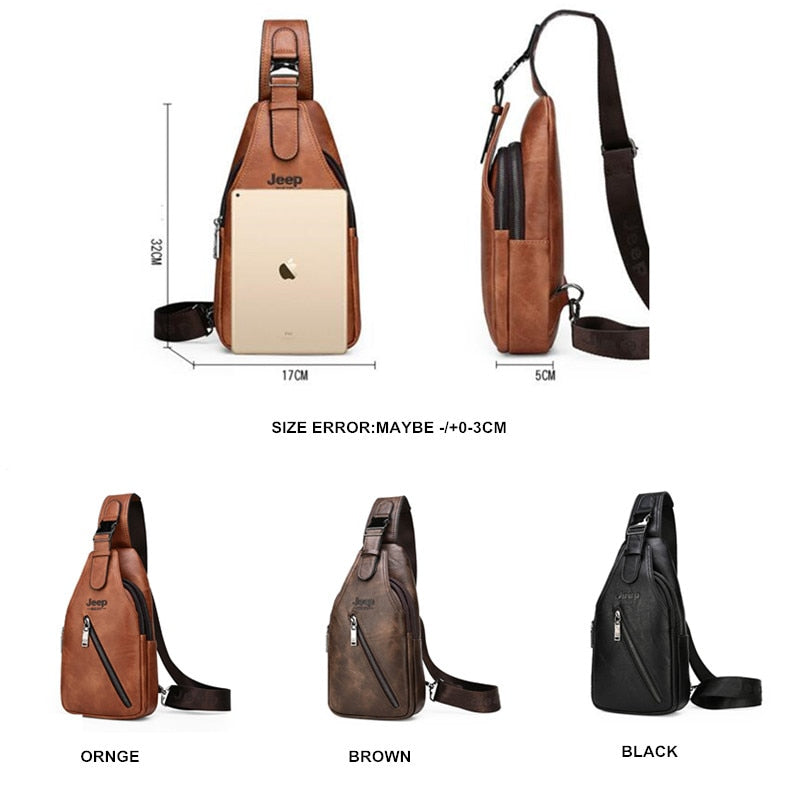 JEEPBULUO BRAND Chest Bag Men Sling Crossbody Bag Man'S Crossbody Bag Split Leather High Quality for Man