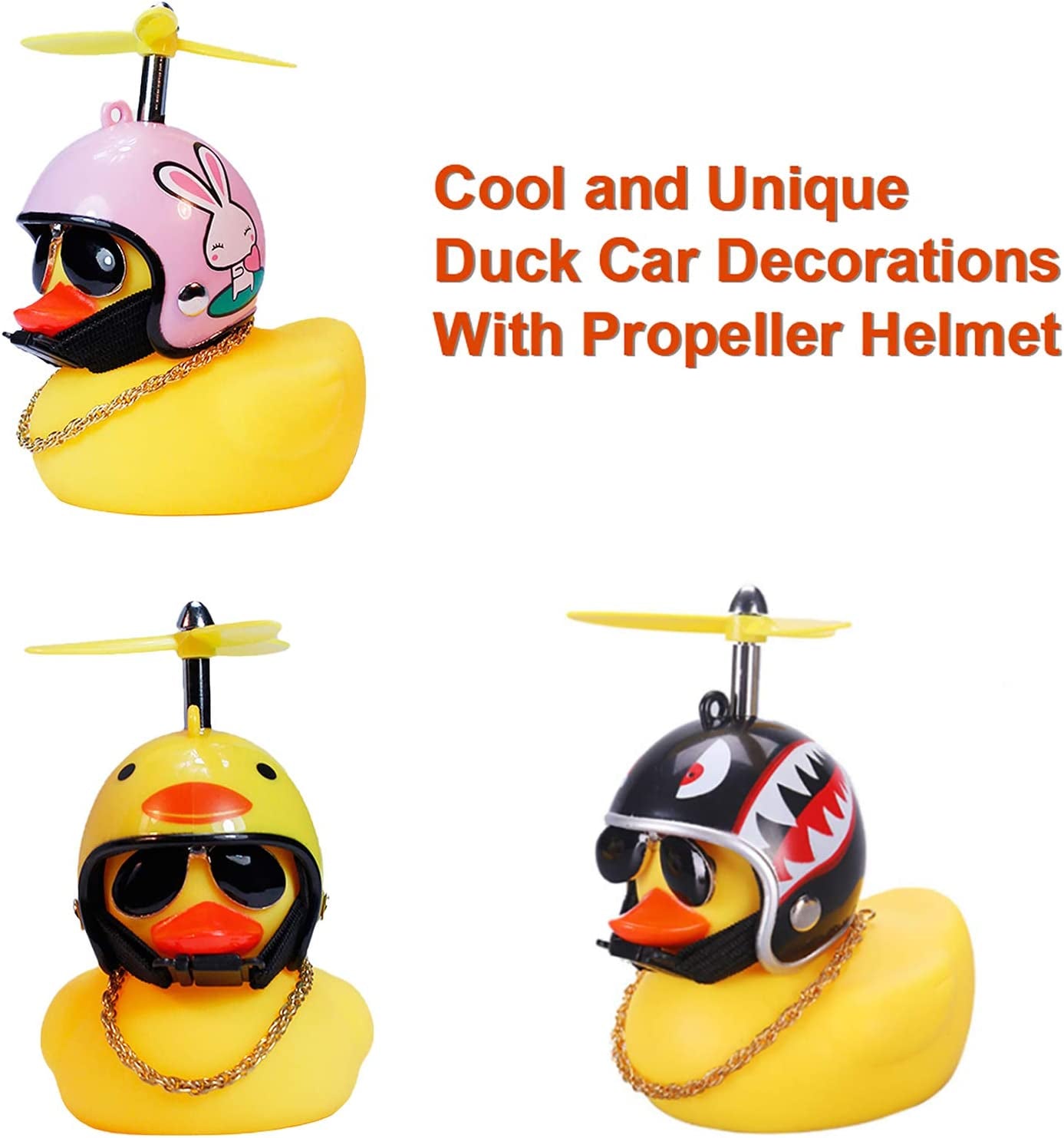 Duck Car Dashboard Decorations 3Pack Rubber Duck for Car Car Accessories Rubber Duck with Thruster Helmet Sunglasses, and Gold Chain Cool Ornaments