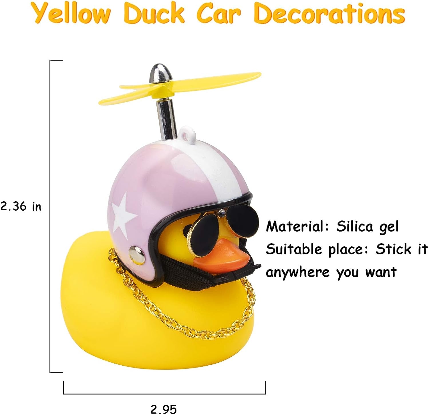 Car Duck, Rubber Duck Car Decorations, Dashboard 2Pack Small Duck Ornaments with Propellers Glasses Gold Chain