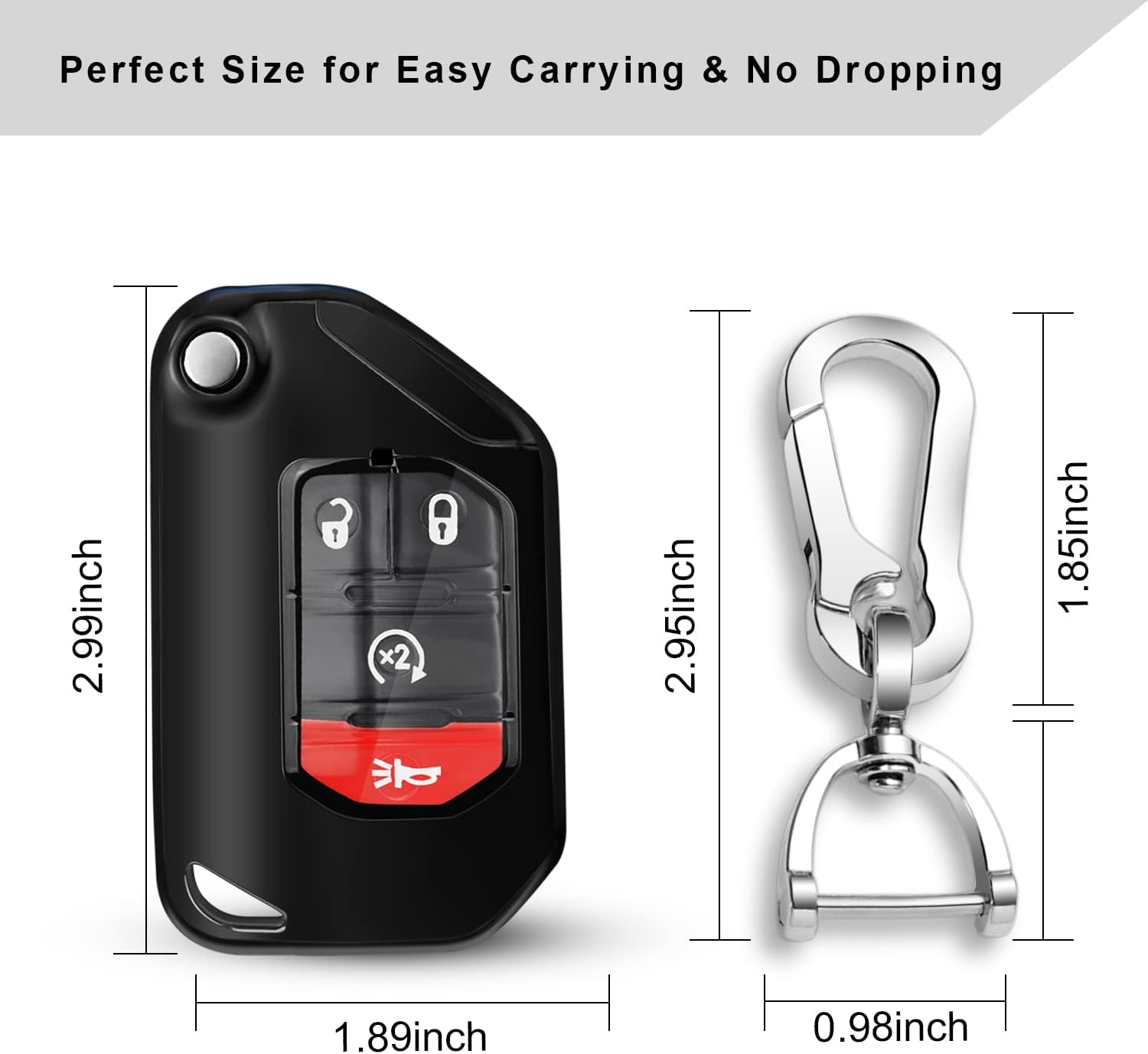 for Jeep Key Fob Cover with Keychain Flip Key Case for 2022 2021 2020 2019 2018 Jeep Wrangler Gladiator JL JLU Rubicon JT (Black)