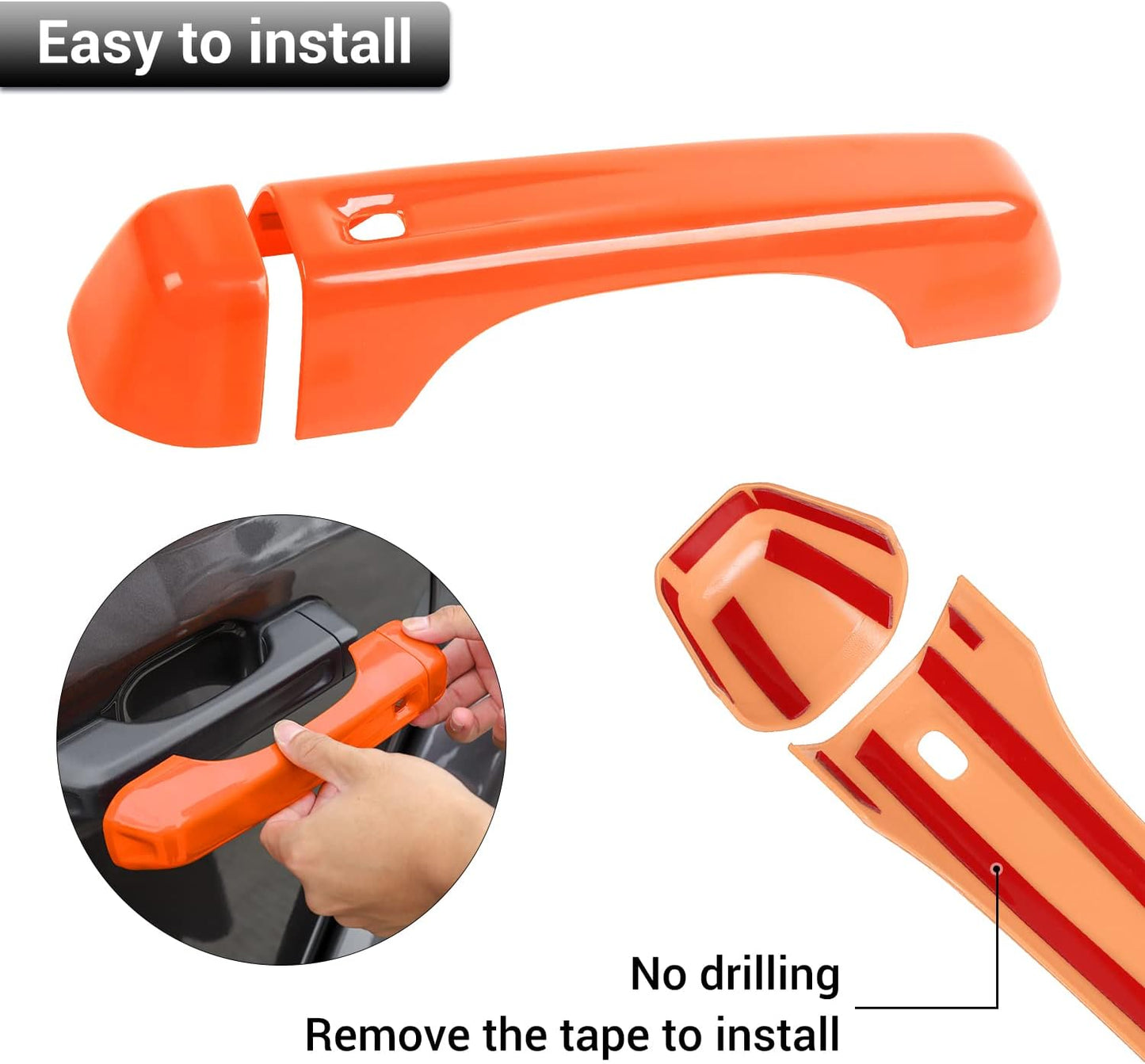 for Jeep JL Door Handle Cover Trim Tailgate Handle Cover for 2018-2021 Jeep Wrangler JL JLU Sports Sahara Freedom Rubicon 2-Door & 4-Door Exterior Accessories (Orange)