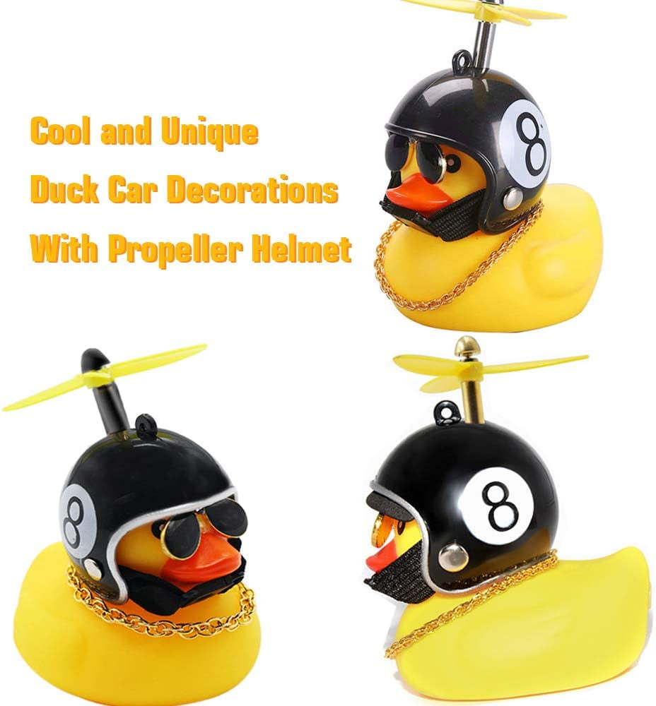 Car Duck, Rubber Duck Car Decorations, Dashboard 2Pack Small Duck Ornaments with Propellers Glasses Gold Chain