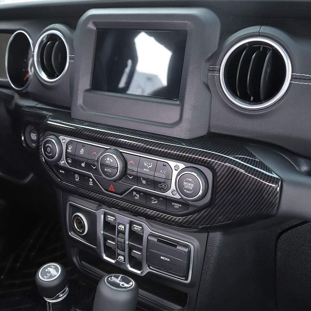 JL Air Conditioner Control Panel Trim Cover, Carbon Fiber Interior Accessories for Jeep Wrangler 2018-2023 JL JLU Gladiator JT