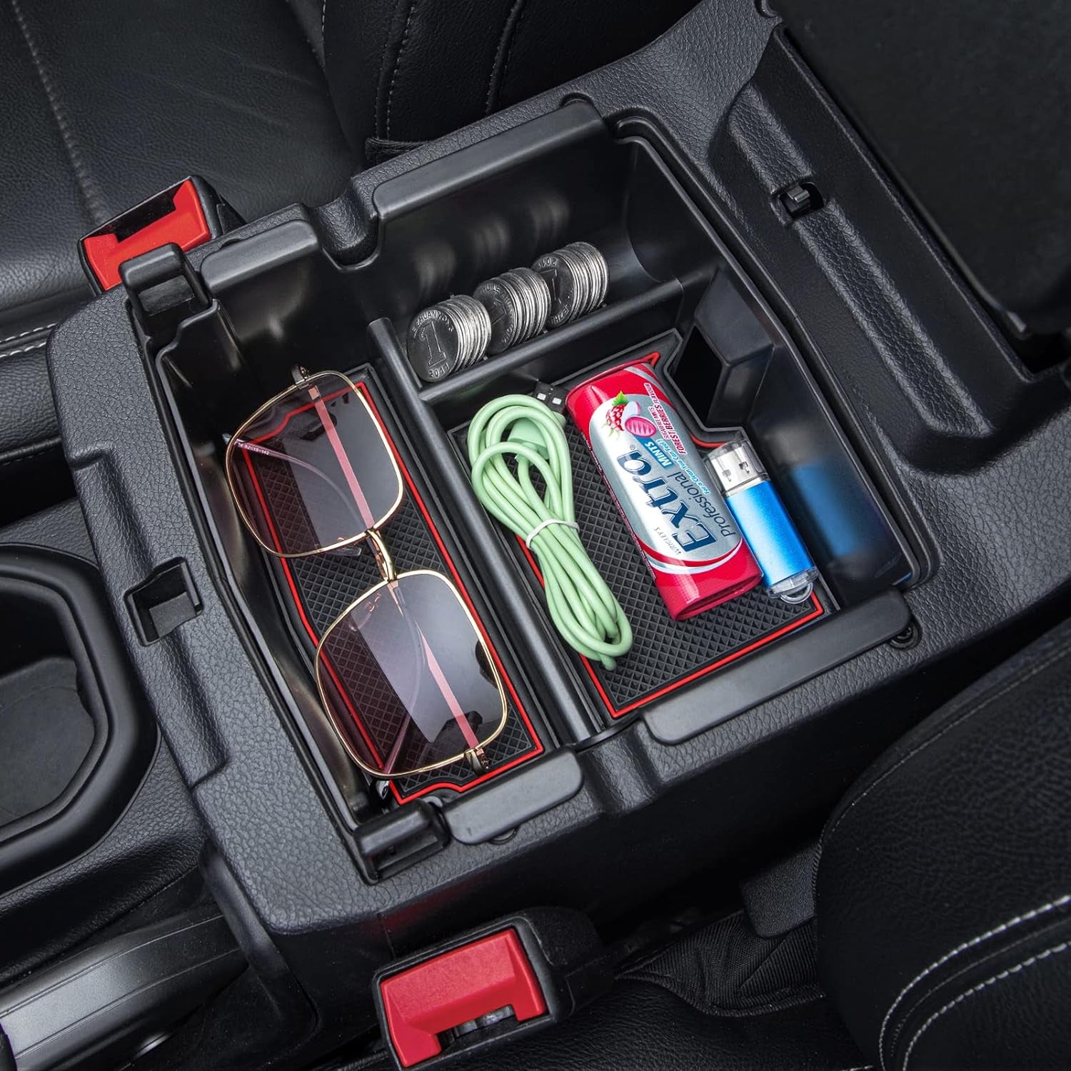 Compatible with Jeep Wrangler JL/JLU 2018-2024 & Jeep Gladiator JT 2020-2024 Center Console Organizer Armest Storage Tray (Not for Jk/Jku)-Red Trim