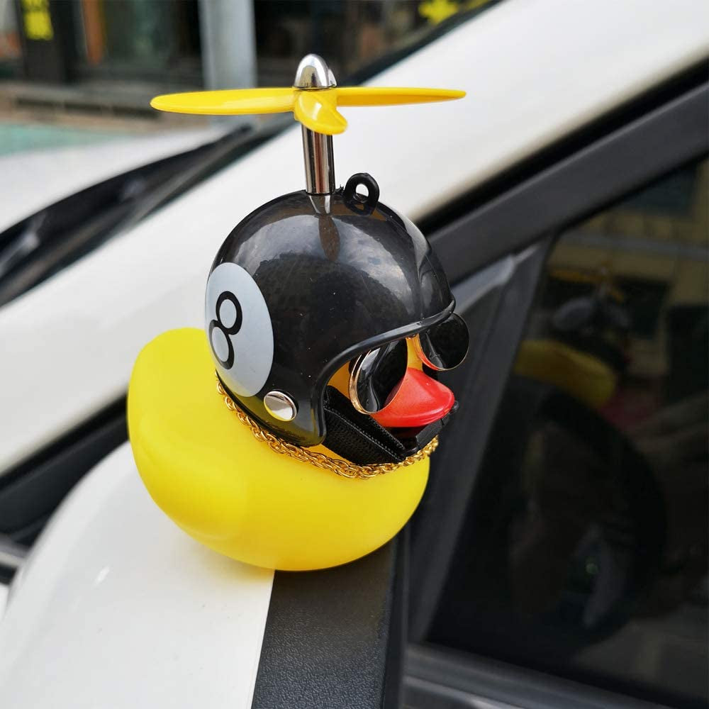 Car Duck, Rubber Duck Car Decorations, Dashboard 2Pack Small Duck Ornaments with Propellers Glasses Gold Chain