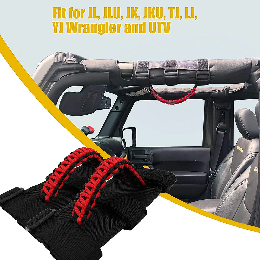 2 PCS Car Roof Handle Rope Grab Handles Grip Handle Fit for 1955-2020 Jeep Wrangler CJ YJ TJ JK JL for 2020 Jeep Gladiator JT