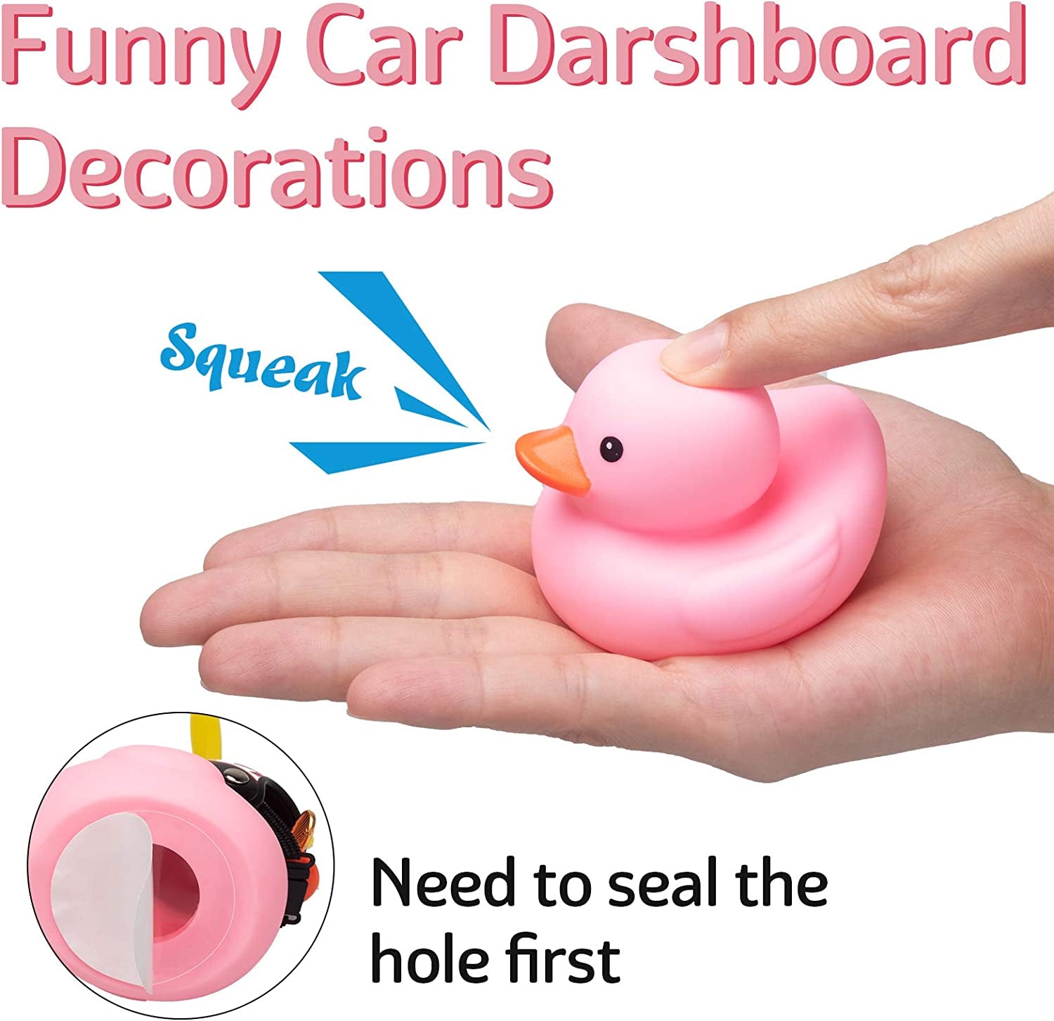 Car Duck, Rubber Duck Car Decorations, Dashboard 2Pack Small Duck Ornaments with Propellers Glasses Gold Chain (T-Rabbit&Shark-Pink)