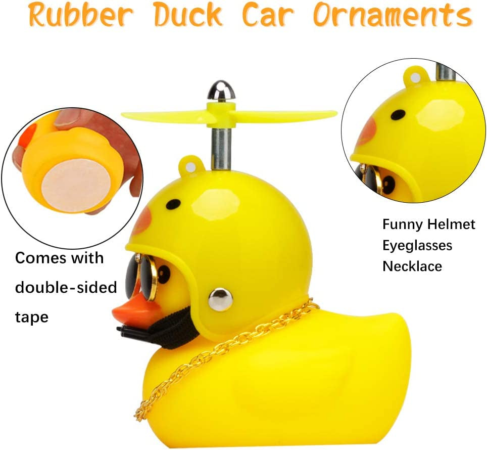 Duck Car Dashboard Decorations 3Pack Rubber Duck for Car Car Accessories Rubber Duck with Thruster Helmet Sunglasses, and Gold Chain Cool Ornaments