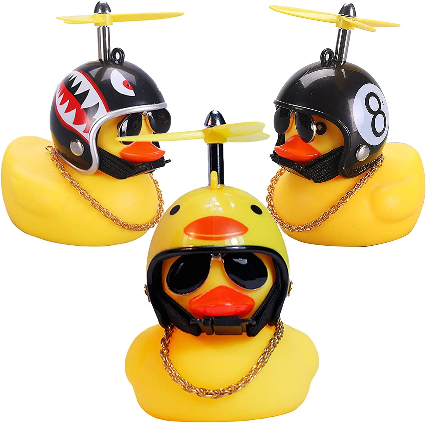 Duck Car Dashboard Decorations 3Pack Rubber Duck for Car Car Accessories Rubber Duck with Thruster Helmet Sunglasses, and Gold Chain Cool Ornaments