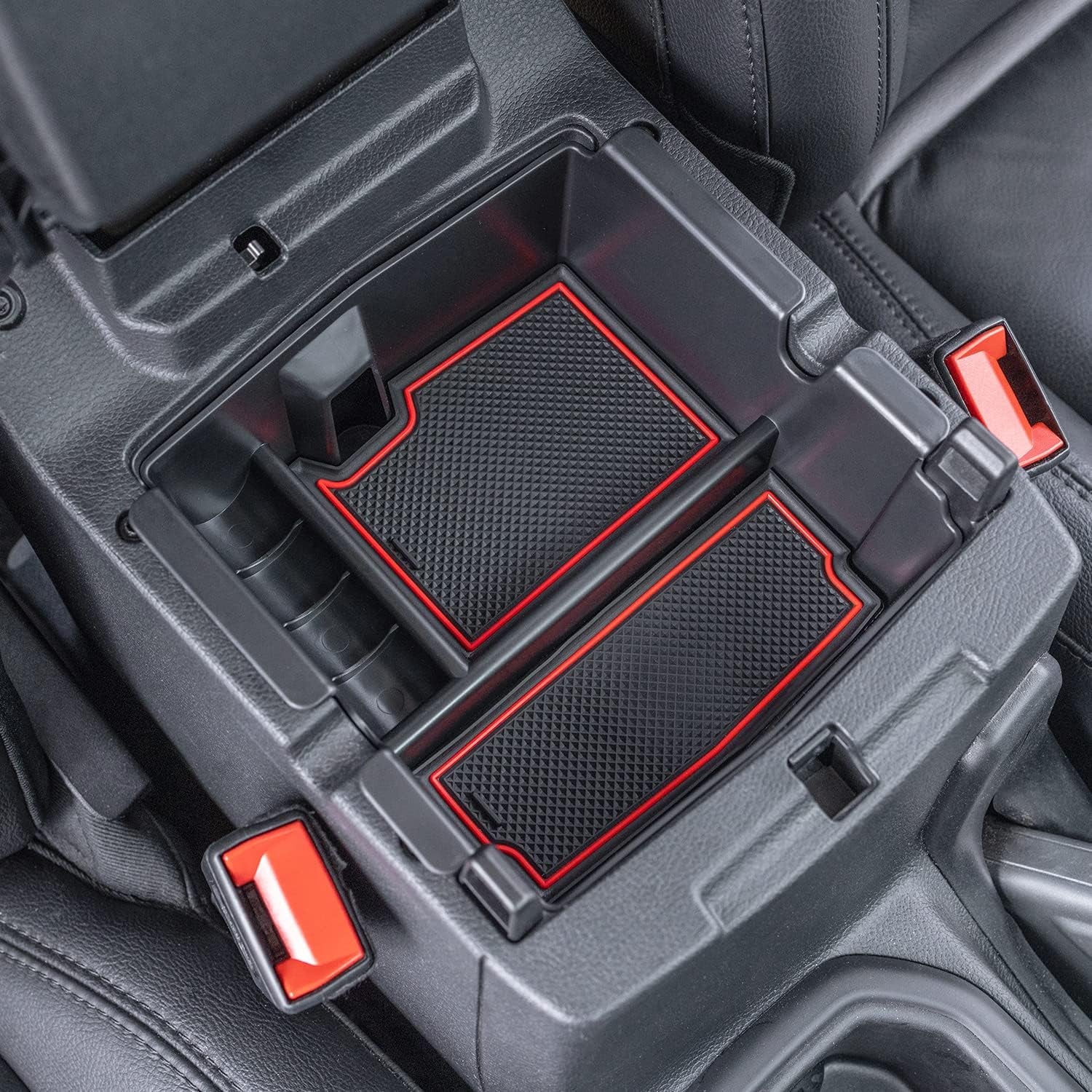 Compatible with Jeep Wrangler JL/JLU 2018-2024 & Jeep Gladiator JT 2020-2024 Center Console Organizer Armest Storage Tray (Not for Jk/Jku)-Red Trim