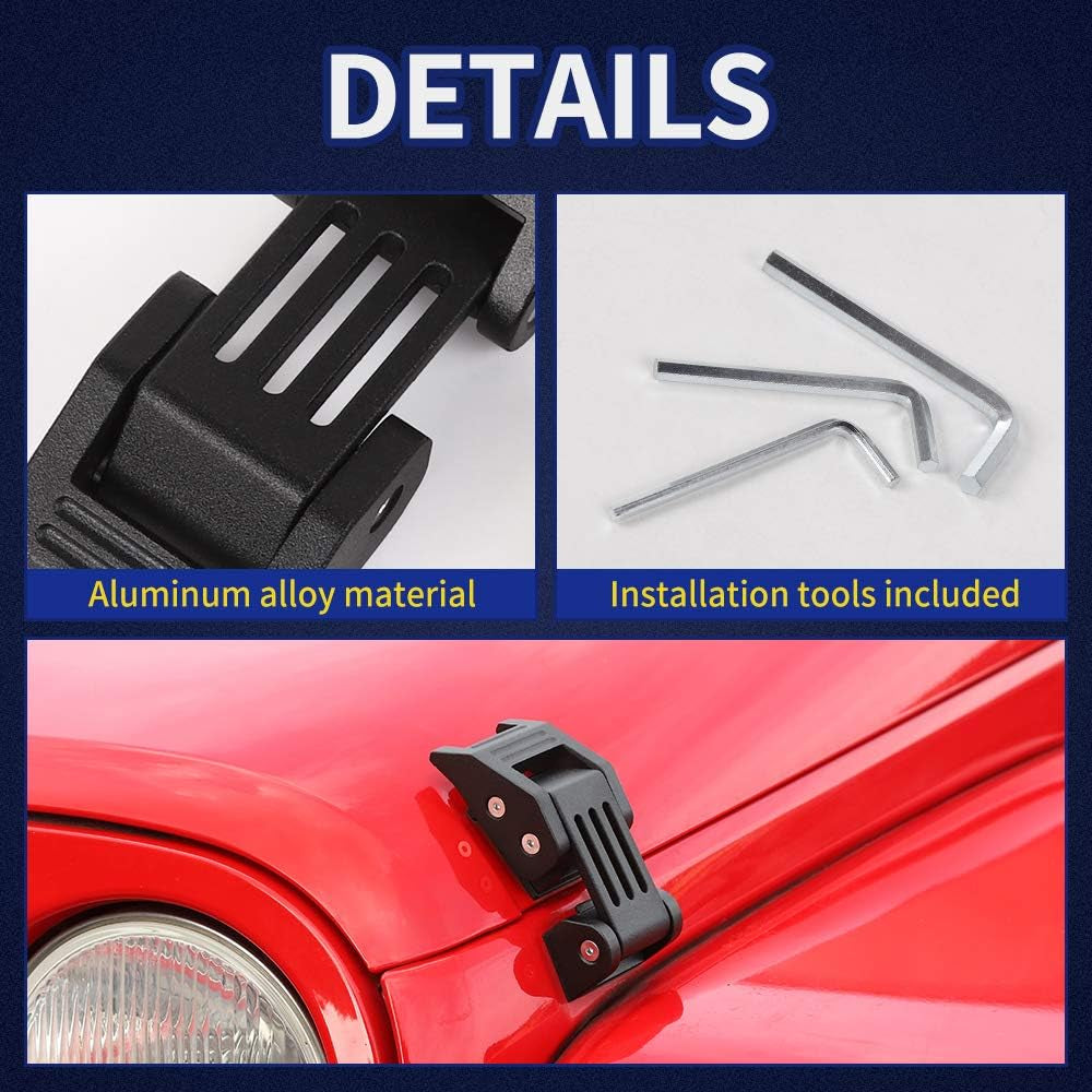 for Jeep JK JL JT Black Stainless Steel Hood Catch Latches Kit Hood Clamp Lock Bonnet Latch Hood Fastener for 2007-2024+ Jeep Wrangler JK JKU JL JLU Gladiator JT Exterior Accessories