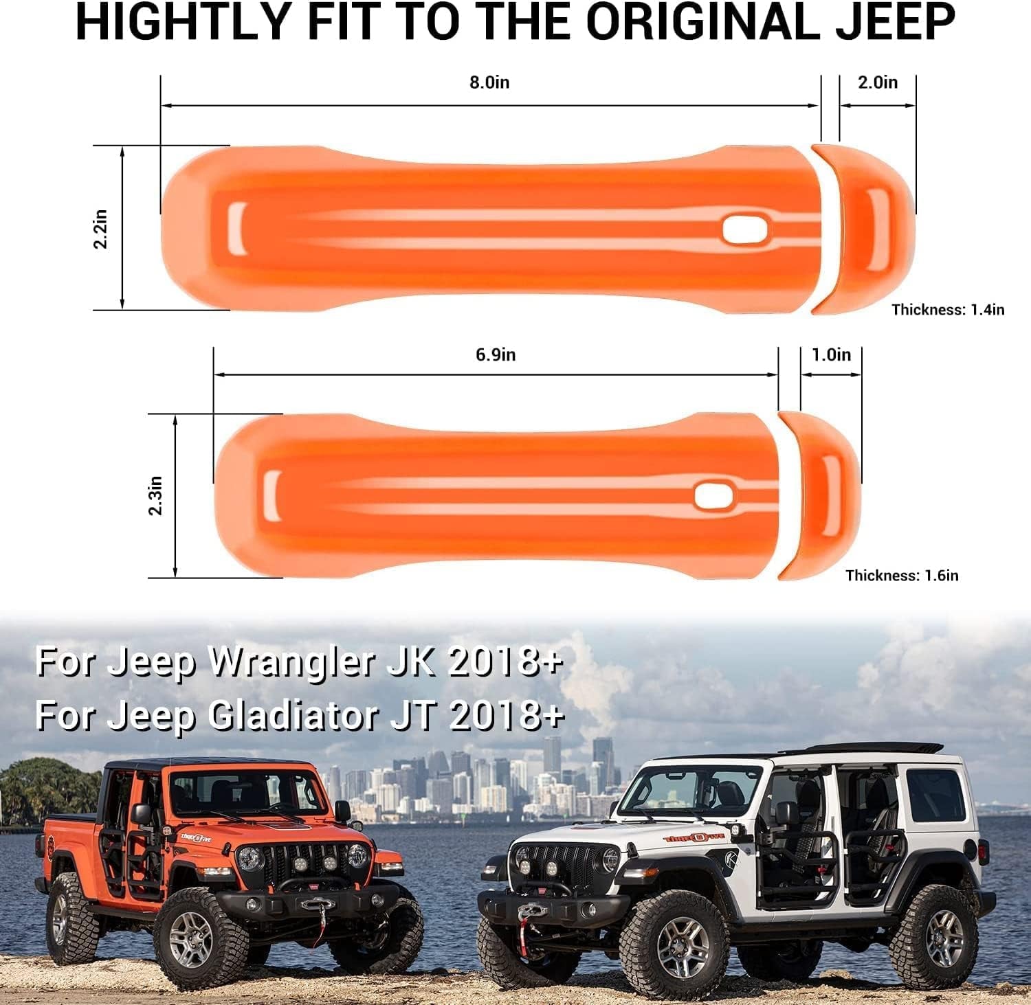 for Jeep JL Door Handle Cover Trim Tailgate Handle Cover for 2018-2021 Jeep Wrangler JL JLU Sports Sahara Freedom Rubicon 2-Door & 4-Door Exterior Accessories (Orange)