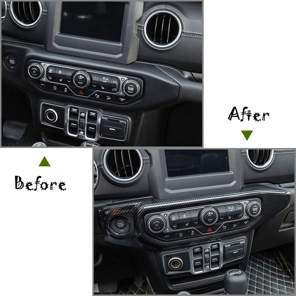 JL Air Conditioner Control Panel Trim Cover, Carbon Fiber Interior Accessories for Jeep Wrangler 2018-2023 JL JLU Gladiator JT