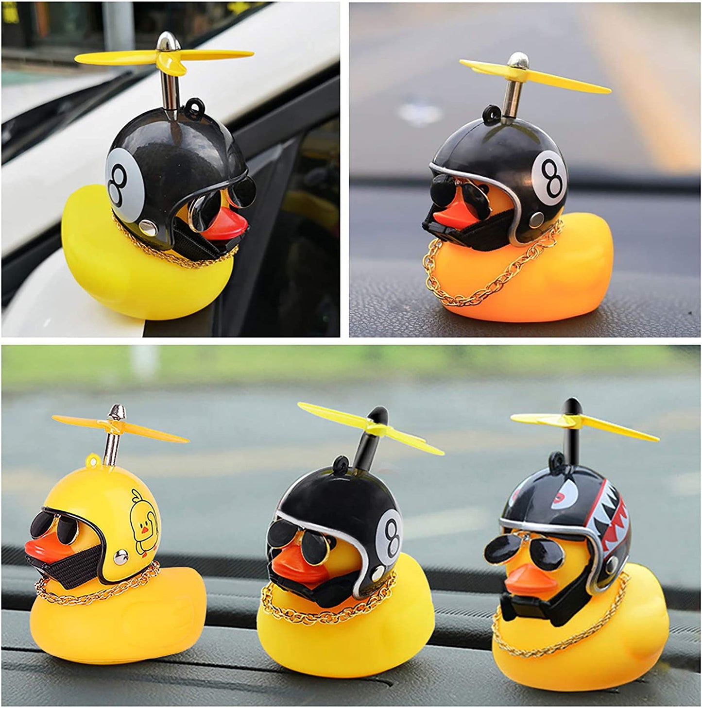 Duck Car Dashboard Decorations 3Pack Rubber Duck for Car Car Accessories Rubber Duck with Thruster Helmet Sunglasses, and Gold Chain Cool Ornaments