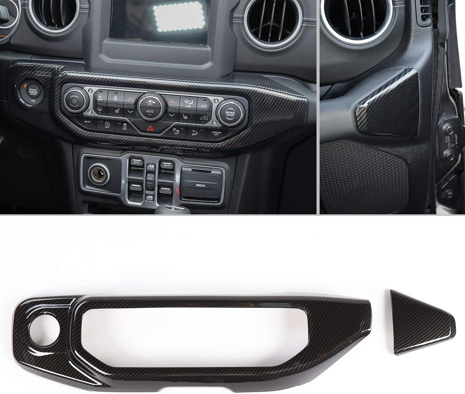 JL Air Conditioner Control Panel Trim Cover, Carbon Fiber Interior Accessories for Jeep Wrangler 2018-2023 JL JLU Gladiator JT