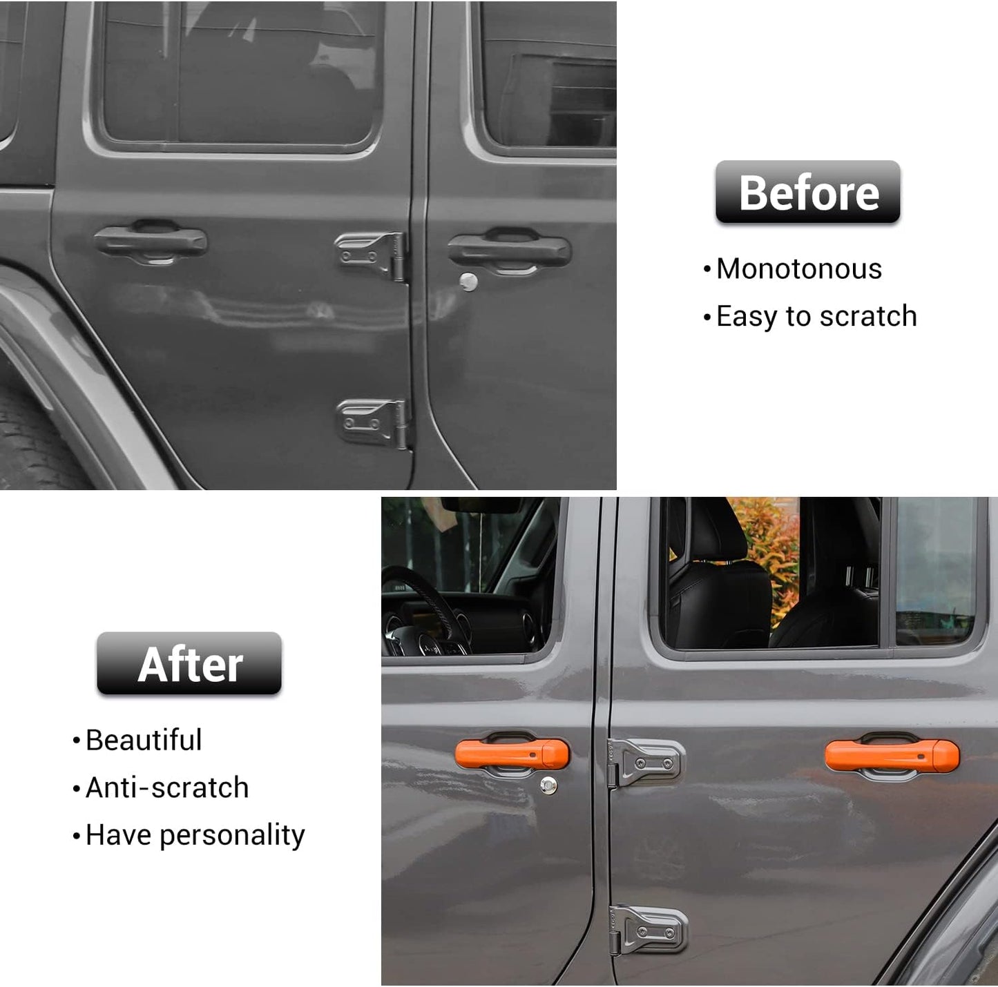 for Jeep JL Door Handle Cover Trim Tailgate Handle Cover for 2018-2021 Jeep Wrangler JL JLU Sports Sahara Freedom Rubicon 2-Door & 4-Door Exterior Accessories (Orange)