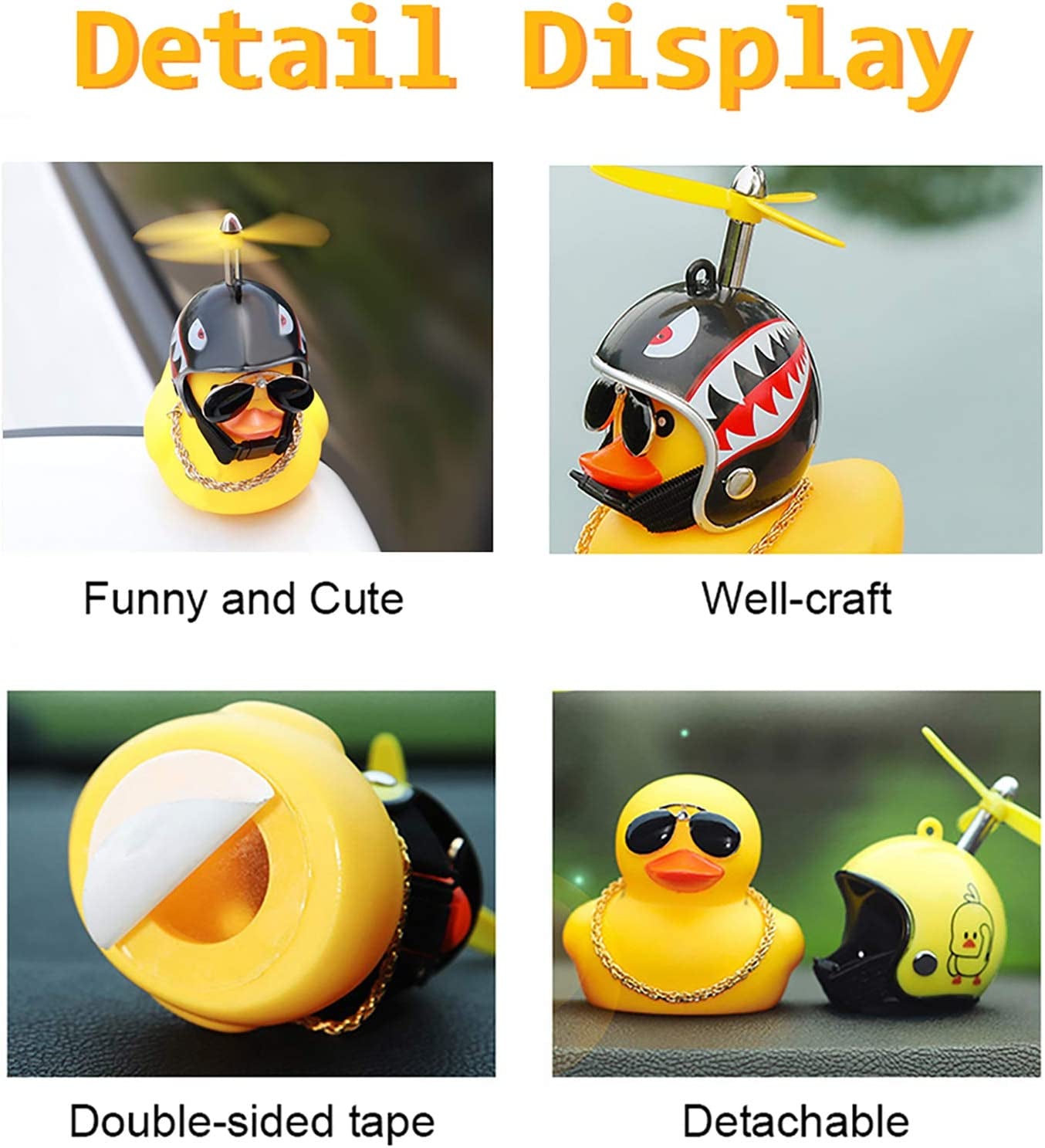 Duck Car Dashboard Decorations 3Pack Rubber Duck for Car Car Accessories Rubber Duck with Thruster Helmet Sunglasses, and Gold Chain Cool Ornaments