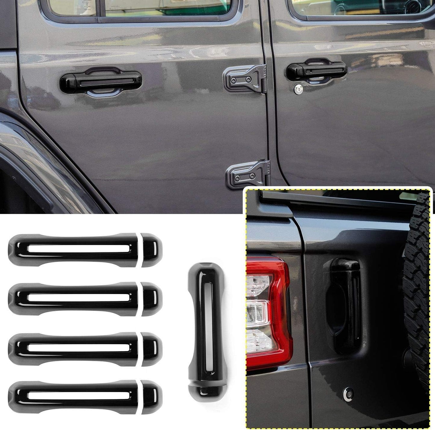 JL JT Door Handle Inserts Cover Kit & Tailgate Handle Cover for 2018-2021 Jeep Wrangler JL JLU, for Jeep Gladiator JT 2020-2021, Exterior Accessories, Black