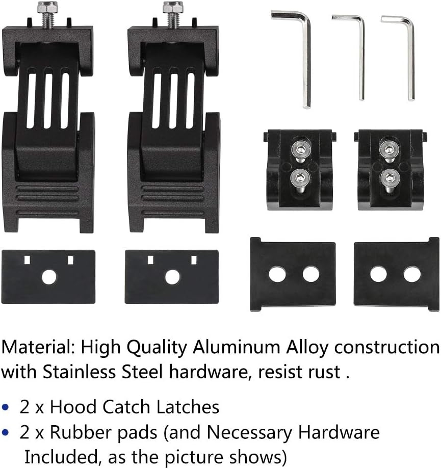 for Jeep JK JL JT Black Stainless Steel Hood Catch Latches Kit Hood Clamp Lock Bonnet Latch Hood Fastener for 2007-2024+ Jeep Wrangler JK JKU JL JLU Gladiator JT Exterior Accessories