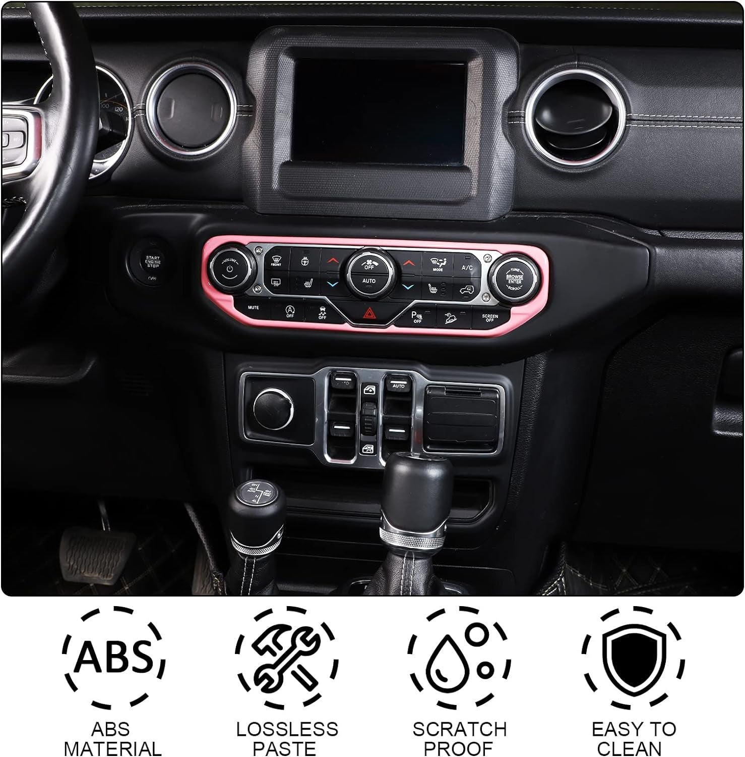 for Wrangler JL Center Dash AC Switch Cover Trim Frame Pink for Jeep Wrangler JL JLU Gladiator JT 2018-2023 Pink Interior Accessories