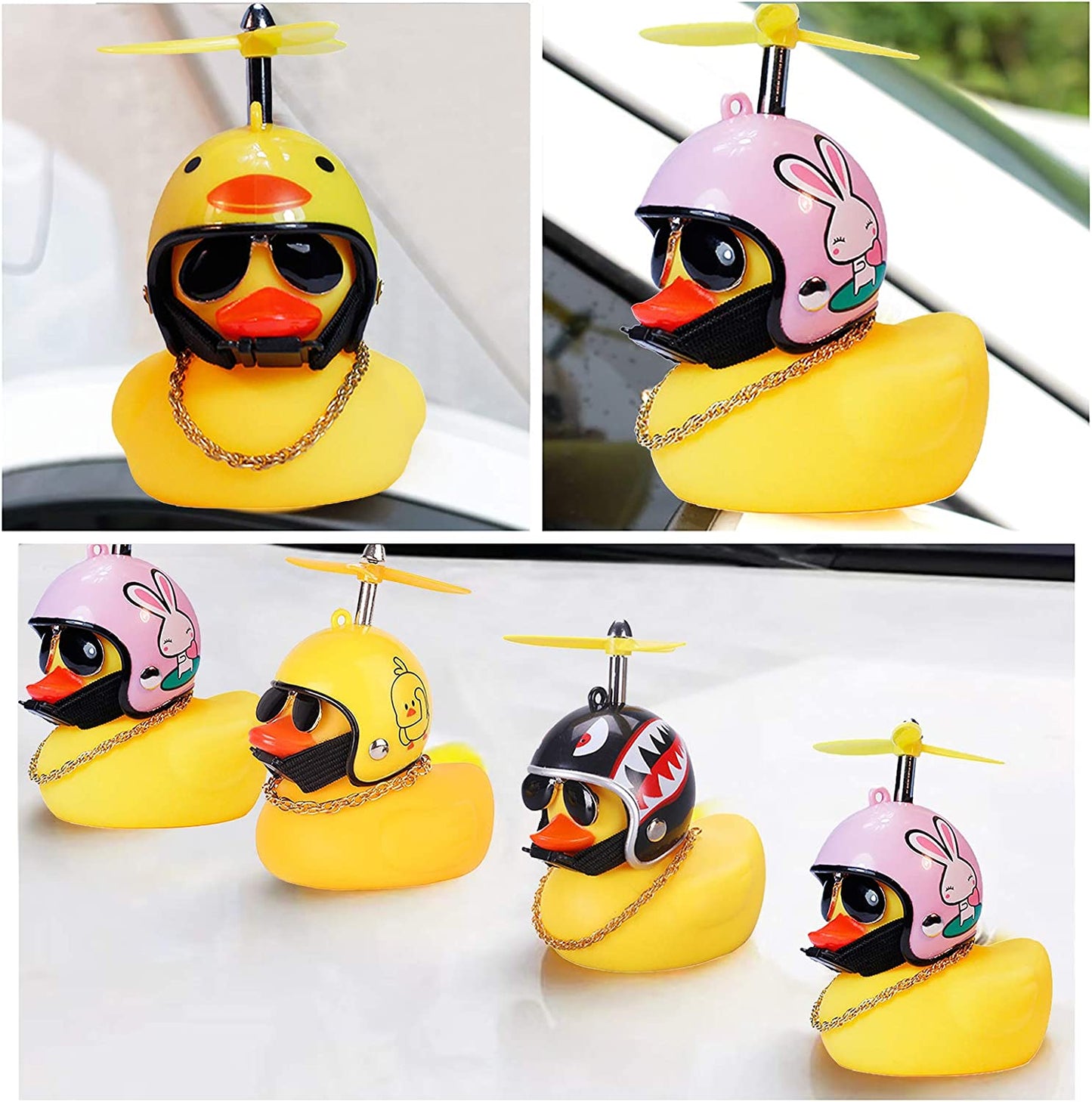 Duck Car Dashboard Decorations 3Pack Rubber Duck for Car Car Accessories Rubber Duck with Thruster Helmet Sunglasses, and Gold Chain Cool Ornaments