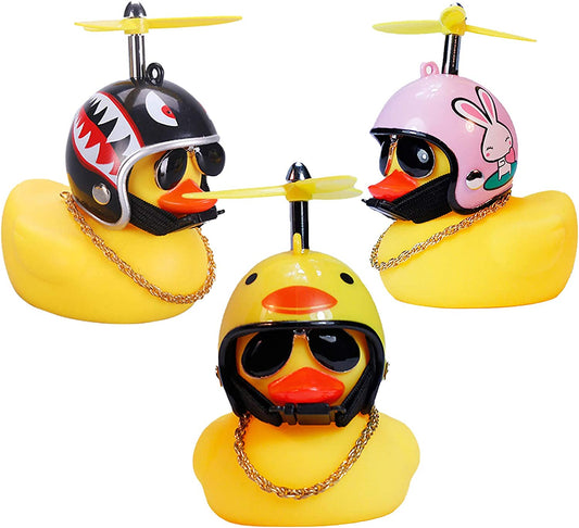 Duck Car Dashboard Decorations 3Pack Rubber Duck for Car Car Accessories Rubber Duck with Thruster Helmet Sunglasses, and Gold Chain Cool Ornaments